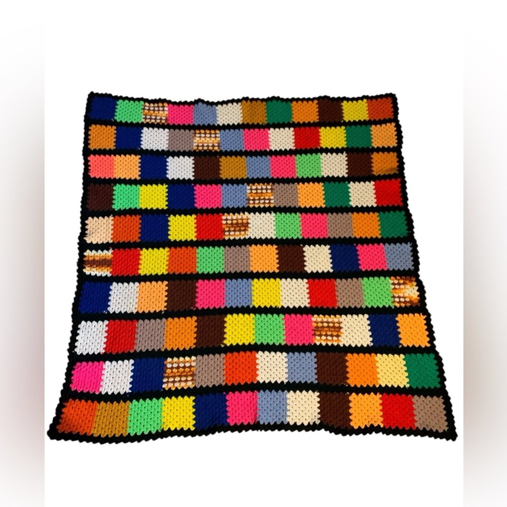 Hand Made Crochet Yarn Afghan Throw Blanket Granny Squares 56”x56” Hand Crafted